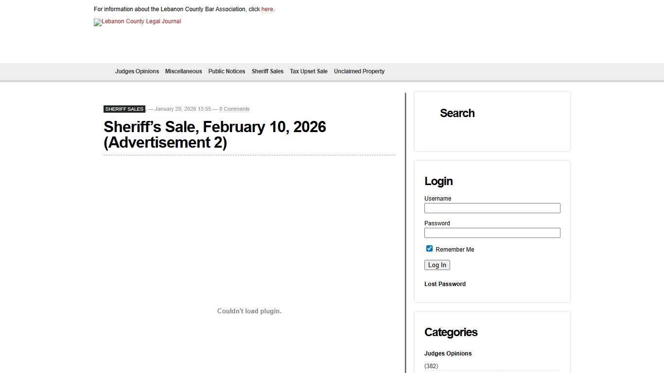Sheriff’s Sale, February 10, 2026 (Advertisement 2) — Lebanon County Legal Journal