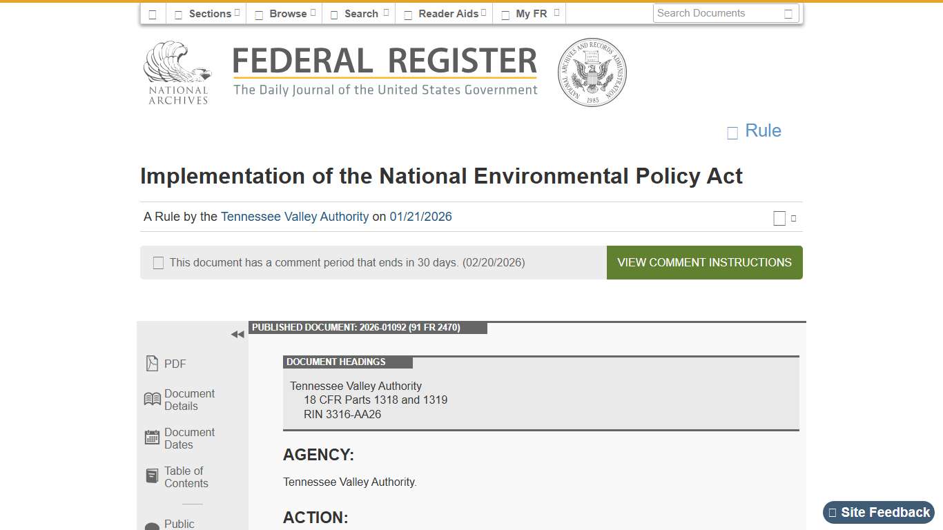 Federal Register :: Implementation of the National Environmental Policy Act
