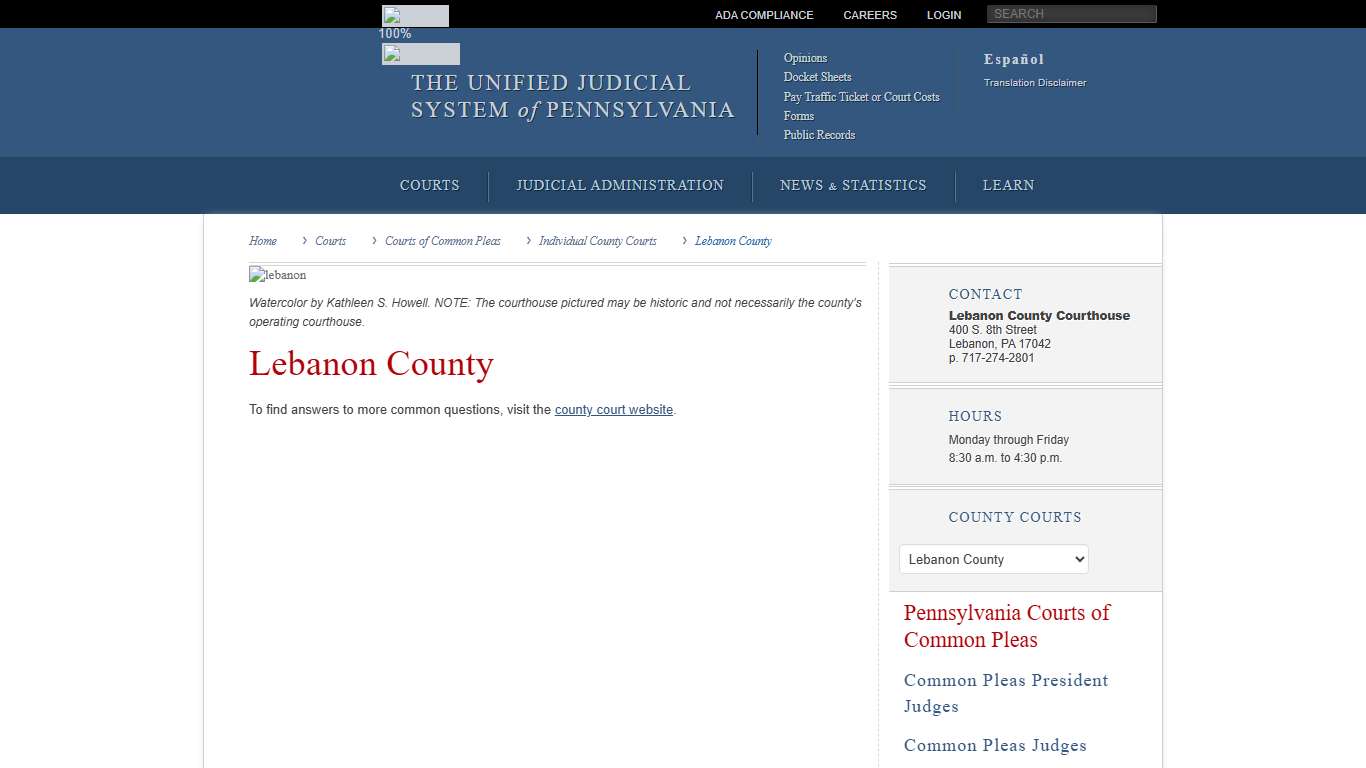 Lebanon County | Individual County Courts | Courts of Common Pleas | Courts | Unified Judicial System of Pennsylvania