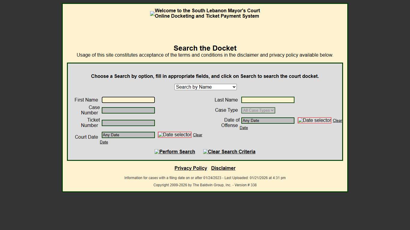 South Lebanon - Docket Search